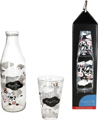 Produktbild von Ritzenhoff&Breker Milchflaschen Set Angel Cow Trinkflasche 1L + Glas 310ml