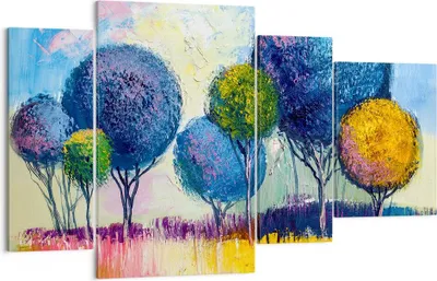 Produktbild von Bild auf Leinwand - Leinwandbild - Bäume Wiese Sommer - 120x70cm - Wand Bild - Wanddeko - Leinwanddruck - Bilder - Kunstdruck - Wanddekoration - Leinwand bilder - Wandkunst - DL120x70-4056