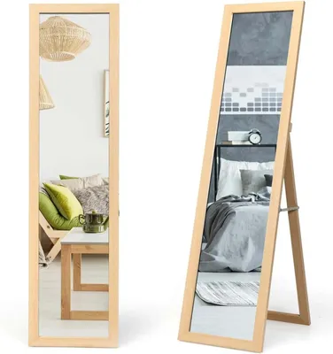 Immagine prodotto di Specchio a figura intera 2 in 1 - Specchio da terra e da parete - Cornice in legno - Specchio da guardaroba - 37 x 155 cm - Giallo