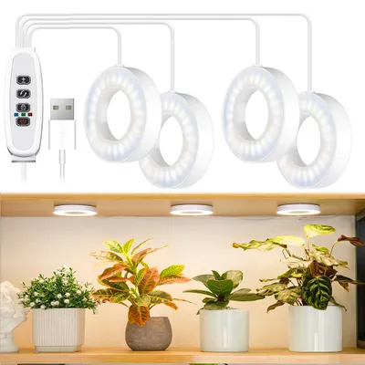Zdjęcie produktu dla Sufitowa lampa roślinna Led Full Spectrum Grow Light Grow Lamp 192LEDs Grow Lamp For Small Plants Houseplants Timer Plant Light, USB (4-head)