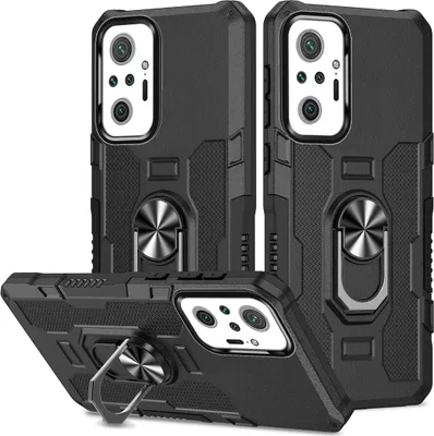 Produktbild von Redmi Note 10 Pro Hülle, Dual Layer Robuste Rüstung Ringhalter Ständer Schutzhülle für Xiaomi Redmi Note 10 Pro / Note 10 Pro Max Schwarz