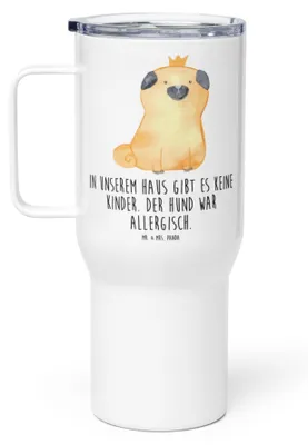 Produktbild von Mr. & Mrs. Panda Thermobecher Mops Krone - Weiß - Geschenk, thermosbecher, Haha, Lustig, Hund, Königlich, Isolierbecher, To-Go-Becher, Sprüche, Kaffee-to-go-Becher