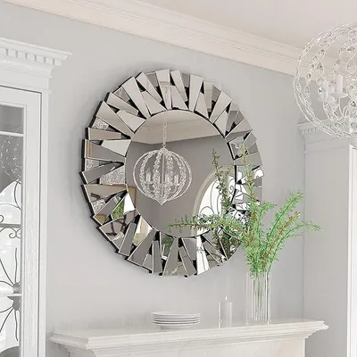 Produktbild von Wandspiegel groß Spiegel rund 80×80: Wohnzimmerspiegel mit Metall Haken, HD Dekospiegel für Badezimmer Wohnzimmer Schlafzimmer Flur