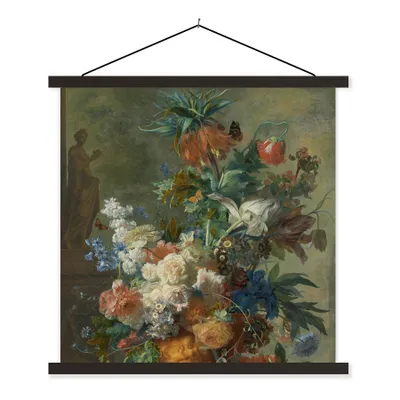 Produktbild von MuchoWow® Textilposter Stilleben mit Blumen - Gemälde von Jan van Huysum 60x60 cm mit schwarzem Rahmen - Posteraufhänger