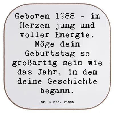 Produktbild von Mr. & Mrs. Panda Tischuntersetzer Spruch 1988 Geburtstag - Weiß - Geschenk, Geburtstagsgeschenk, Holzuntersetzer, gläseruntersetzer, Glückwunsch, Untersetzer für Gläser