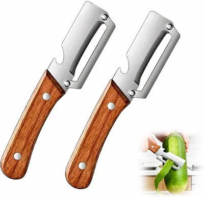 Produktbild von INF Edelstahl Schäler mit Holzgriff 2er Set Multifunktional für Küche 19cm