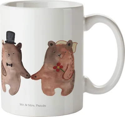 Produktbild von Mr. & Mrs. Panda Kaffeebecher Bär Heirat - Weiß - Geschenk, Teddy, Tasse, Verheiratet Heirate Hochzeit Hochzeitsgeschenk Hochzeitspaar, Teetasse, Becher, Pott