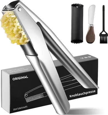 Produktbild von Knoblauchpresse 18/8 Edelstahl - Spülmaschinenfest - Keine Schalen Notwendig - Knoblauch- und Ingwerpresse - Große Kammer
