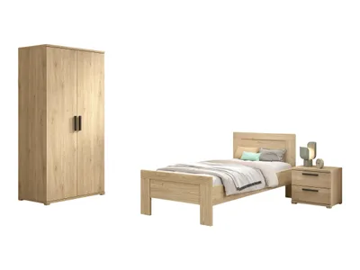 Produktbild von VIPACK - SAM Artikel-Set 3-tlg. best aus, Einzelbett, Nachtkonsole, Kleiderschrank 2-trg., Eiche Melamin Nachbildung