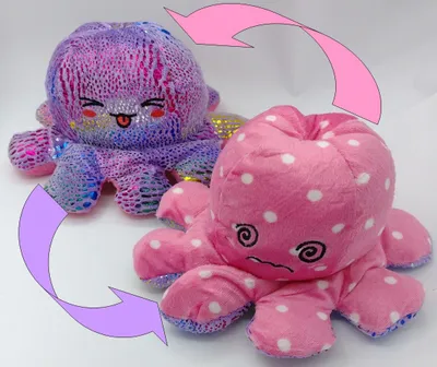 Produktbild von Niedliches Oktopus 20cm Plüschtier Wendeoktopus Octopus Kuscheltier kreative Spielzeuggeschenke für Kinder, Erwachsene, Freunde und Familie Glitzerstoff Farbe: rosa/violett
