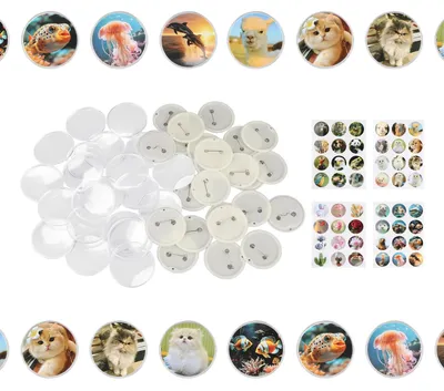 48 DIY Acryl Buttons 55 mm mit Motiven für Bastelarbeiten