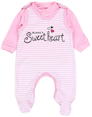 Produktbild von TupTam Baby Mädchen Jungen Strampler mit Langarmshirt Aufdruck Spruch 2 teilig, Farbe: Mummy's Sweetheart Streifen Rosa, Größe: 68