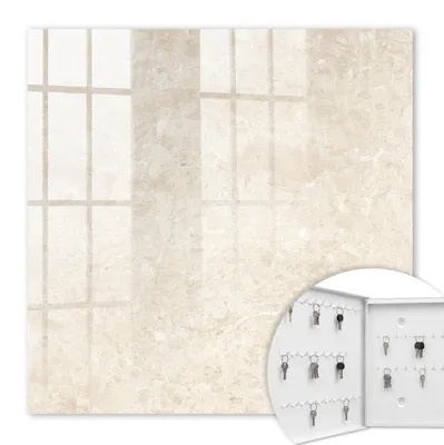 Produktbild von Metall Schlüsselkasten 30 x 30 cm - weißer Schlüsselschrank zur Wandmontage - wandhängende Schlüsselbox mit Tür - nach links öffnend - Schlüsselaufbewahrung für Flur - Büro - Arbeitszimmer - Werkstatt - Garage - Cremige Eleganz