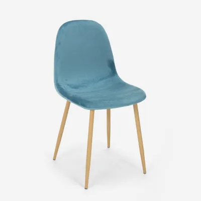 Produktbild von Stuhl Design Nordic Beine Holz Stoff Küche Bar Restaurant Salmon - Blau