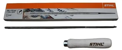 Produktbild von STIHL Rundfeile 56057714806  6 Stück mit 1 Holz Feilenhalter 08114907860 für Sägeketten 200x4,8 mm