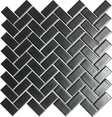 Produktbild von Mosaik Fliese Keramik Fischgrät schwarz matt Wandfliesen Badfliese MOS24-CHB06BM