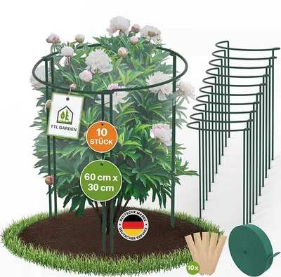 Produktbild von TTL GARDEN Strauchstützen 10er Set 60x30cm + Klettband + Pflanzschilder