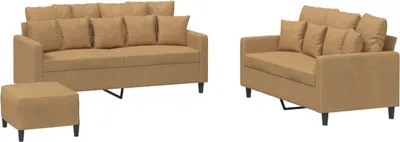 Produktbild von vidaXL 3-tlg. Sofagarnitur mit Kissen Braun Samt