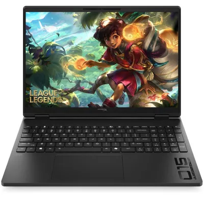 Immagine prodotto di HP OMEN 15-gb0008nf, laptop gaming da 15,3" con display 2K a 165Hz e tecnologia IPS, scheda grafica RTX 5050 con 8GB di memoria, processore Ryzen 5, 16GB di RAM DDR5, SSD da 512GB, sistema operativo FreeDOS, illuminazione RGB
