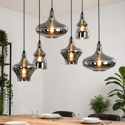 Produktbild von ZMH Hängelampe Esstisch 6 Flammig Pendelleuchte Wohnzimmer 104cm E27 Vintage Küchenlampe Hängend Glas Hängeleuchte Höhenverstellbar Esszimmerlampe