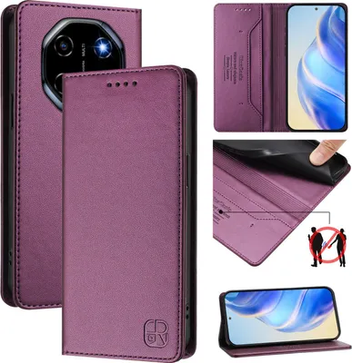 Obrázek produktu pro Kožené pouzdro pro Blackview Shark 6, flipové pouzdro s přihrádkami na karty, peněženkou a stojánkem Fialová
