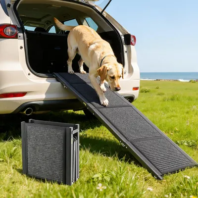 Immagine prodotto di Rampa per cani VEVOR, 160 x 43,2 cm, rampa pieghevole per auto per cani di taglia media e grande fino a 113 kg, gradini per cani con superficie in moquette di feltro antiscivolo, ausilio portatile per la salita a bordo di SUV e camion