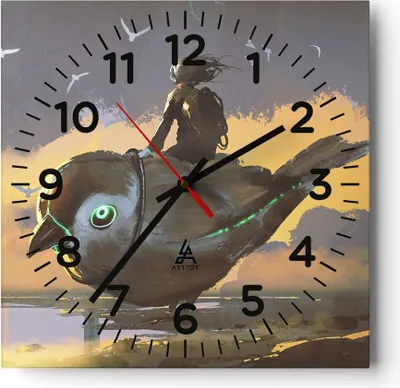 Produktbild von Wanduhr - Quadrat - Glasuhr - Fantasie Vogel - 30x30cm - Schleichendes Uhrwerk - Lautlos - zum Aufhängen bereit - Dekoration Modern - Wanddekoration aus Glas - C4AC30x30-3933