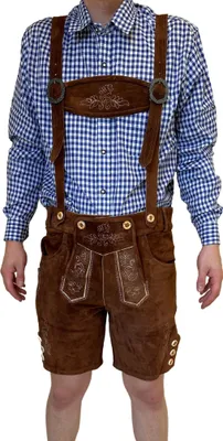 Immagine prodotto di Lederhosen Tracht da uomo corto con bretelle pantaloni Trachten in pelle di vacchetta Premium Tracht  , taglia: 48 colore: marrone