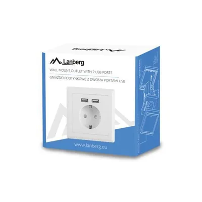 Obrázok produktu pre LANBERG AC-WS01-USB2-F Nstenn ruica so 16A zsuvkou SCHUKO a 2 portami USB 2,1 A Farba biela