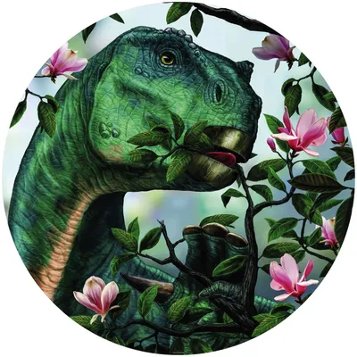 Produktbild von Komar selbstklebende runde Tapete Iguanodon eating Flowers Grün - 610712 - Ø 128 cm