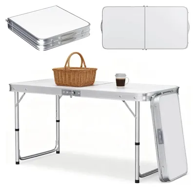 Immagine prodotto di Tavolo pieghevole da campeggio, 120 cm - Tavolo da esterno - Regolabile in altezza - Struttura in metallo robusta - Rettangolare - Tavolo pieghevole portatile per picnic