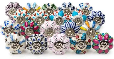 Obrázok produktu pre Súprava keramických úchytiek na zásuvky (balenie po 20 ks) – Okrúhle úchytky v retro štýle – Na kuchynské zásuvky, skrine a šatníkové skrine