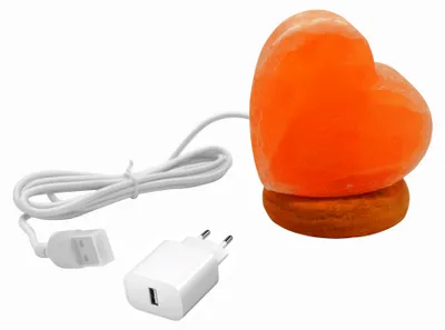 Produktbild von HAF Beleuchtete USB Salzlampe HERZ Rosa aus Kristallsalz – Handgefertigte Salzkristall LED Deko Lampe – Als Tischlampe für Büro & Schlafzimmer