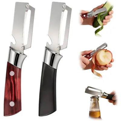 Produktbild von Multifunktionaler Gemüseschäler - 2-in-1 Obst- und Gemüseschäler mit Flaschenöffner - Küche - 2 Stück Edelstahl