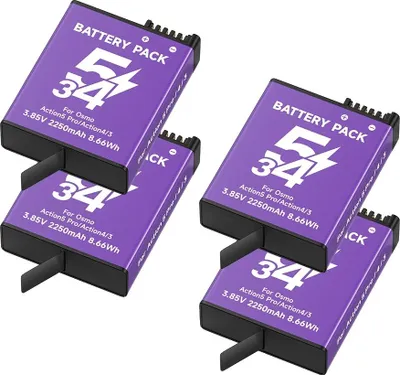 Productafbeelding van Accu voor camera, 2250mAh capaciteit, compatibel met Osmo Action 3/4/5 Pro, 4 stuks