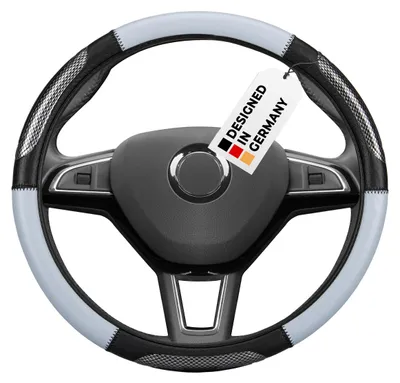 Obrázok produktu pre alca® poťah na volant luxusný šedý/čierny 37-39 cm športový poťah na volant krémový čierny mäkká koža univerzálny protišmykový pohodlný