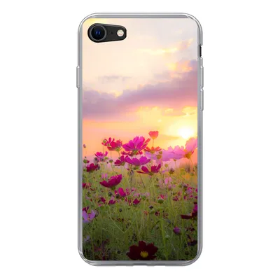 Produktbild von MuchoWow® Handyhülle Schutzhülle Hülle für iPhone 8 Sonnenuntergang - Blumen - Rosa - Natur - Grün Silikon Softcase Handy Hülle - Schutzhaube