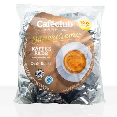 Produktbild von Cafeclub Kaffee-Pads Supercreme Dark Roast - 100 Stk einzeln verpackt, Pad für zb Senseo