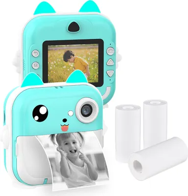 Produktbild von Prenosný detský fotoaparát s okamžitou termálnou tlačou, 2,4" obrazovka, digitálny fotoaparát, selfie fotografie, HD video, termálna tlač bez atramentu s 3 kotúčmi bieleho tlačového papiera, vzdelávacia hračka, narodeninový darček pre dievčatá, chlapcov, cestovanie na dovolenku