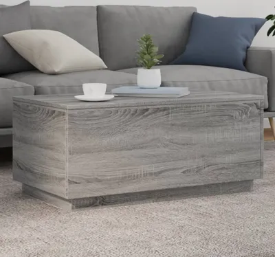 Produktbild von Design Couchtisch mit LED-Leuchten Grau Sonoma 90x50x40 cm, Couchtische 2024 Neu