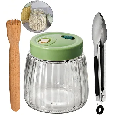 Produktbild von Fermentierglas 1000ml mit Gärventil, Silikonverschluss & Stampfer , Einmachglas für Sauerteig, Kombucha, Marinaden & Aufbewahrung