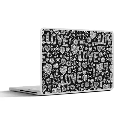 Produktbild von MuchoWow® Laptop Aufkleber Sticker Cover Liebe - Muster - Schwarz - Weiß 36.5x27.5 cm - Laptop-Sticker