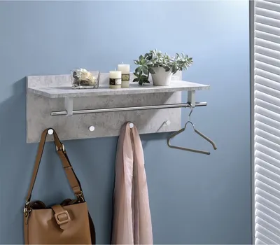 Produktbild von Wandgarderobe Garderobe ULF mit Kleiderhaken Hutablage Kleiderstange, Betonoptik