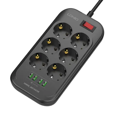 Image de Multiprise avec 6 prises AC, 4x USB, LDNIO SE6403, 2m (noir)