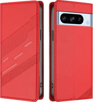 Produktbild von Hülle für Google Pixel 8 Pro, Kunstleder Brieftaschen Handyhülle mit Kartenfach und Standfunktion Rot