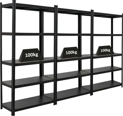 Produktbild von Mega Deal | 3x All Black Series Schwerlastregal Ragnar | HxBxT 180x90x40cm | Fachlast 100kg | Matt Schwarz