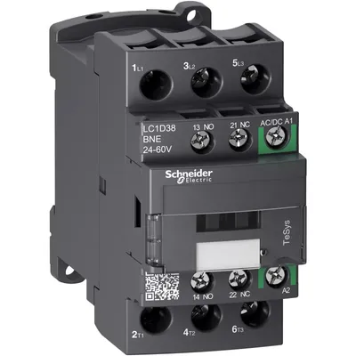 Produktbild von Schneider Electric Leistungsschütz LC1D 3p, +1S+1Ö, 18.5 kW, 38 A, 400 V AC3, Spule 24-60 V AC/DC LC1D38BNE