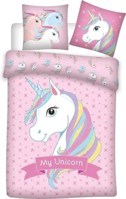 Immagine prodotto di Biancheria da letto con unicorno rosa 140x200 cm in poliestere