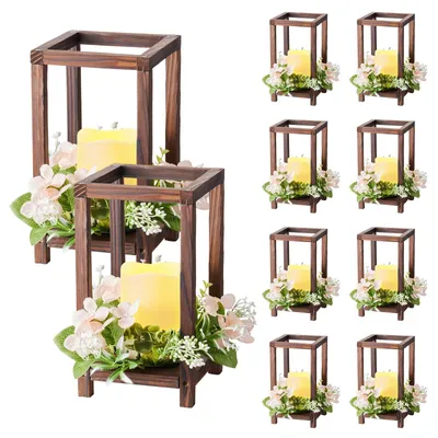 Immagine prodotto di VEVOR Set Lanterna Portacandele Decorativa in Legno 10 Pezzi Portacandele Lanterna in Legno Candele LED Senza Fiamma, Ghirlande Fiori Champagne Decorazioni da Tavolo Carico 6,08 kg per Matrimoni