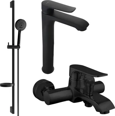 Image de Pecos DS75 Ensemble de mitigeurs de lavabo et de baignoire avec accessoires, noir (72713DS75-70)